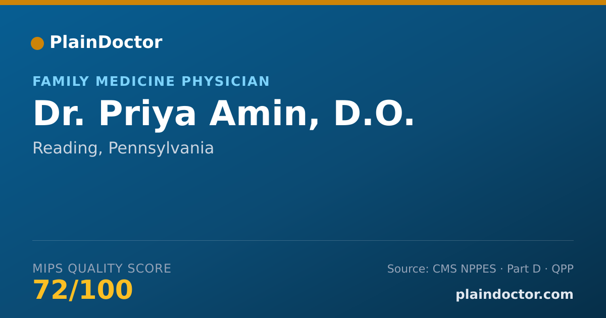 Shareable card for Priya Amin, D.O. - Family Medicine Physician, Reading, PA