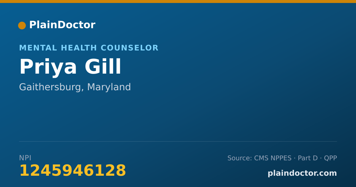 Shareable card for Priya Gill - Mental Health Counselor, Gaithersburg, MD