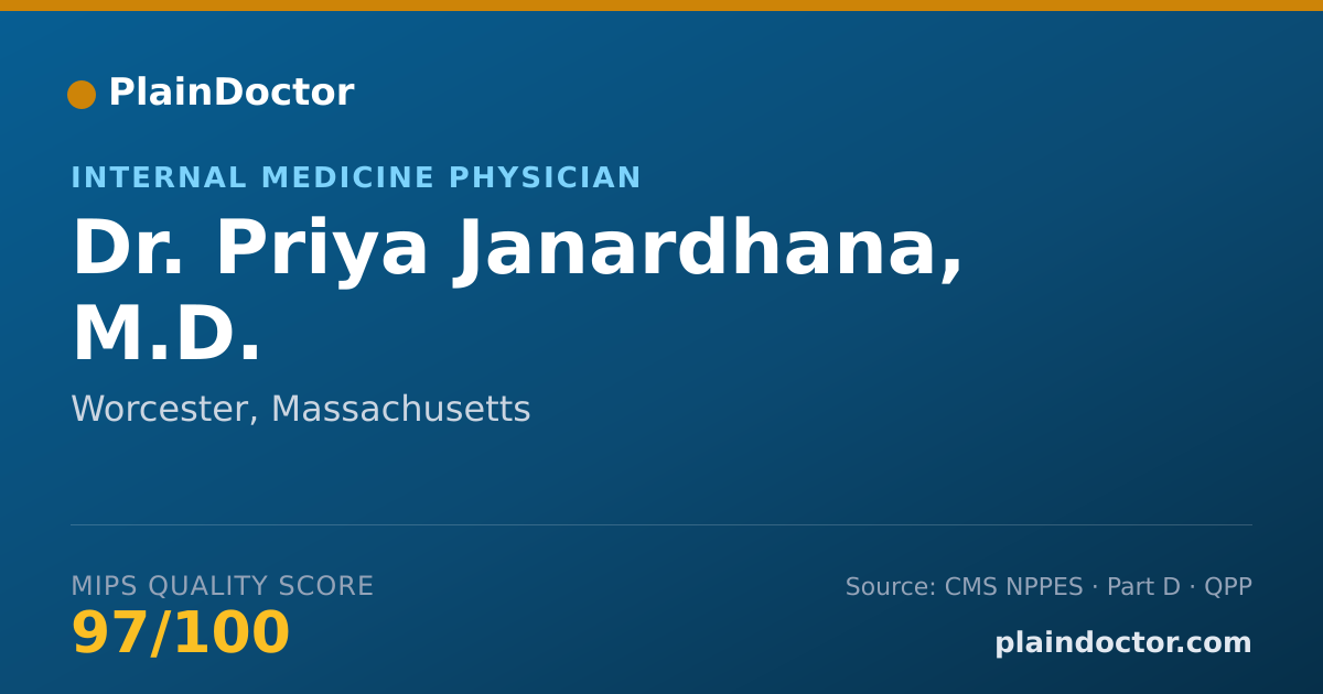 Shareable card for Priya Janardhana, M.D. - Internal Medicine Physician, Worcester, MA