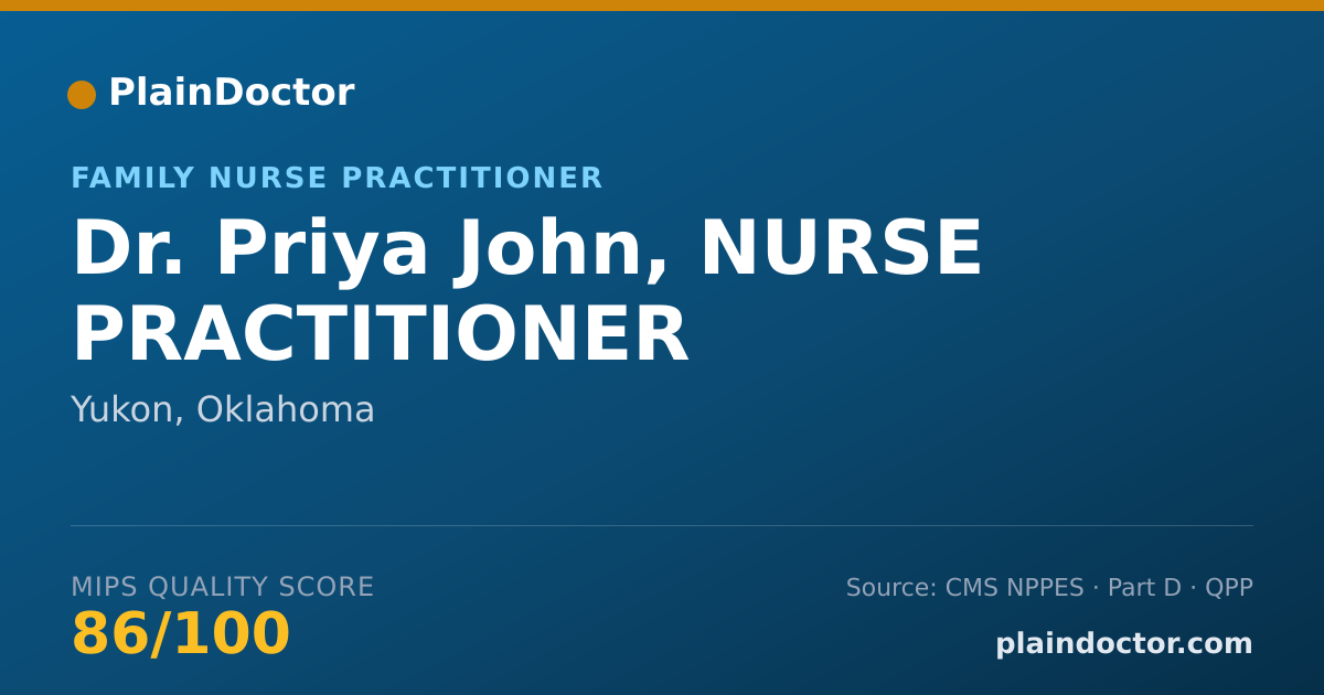Shareable card for Priya John, NURSE PRACTITIONER - Family Nurse Practitioner, Yukon, OK