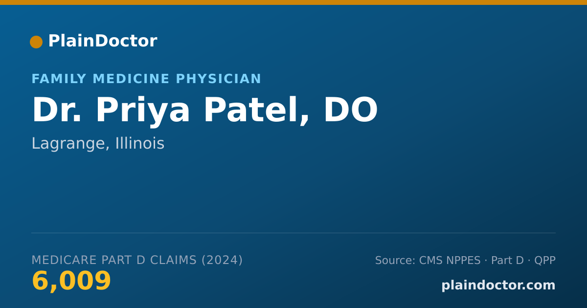 Shareable card for Priya Patel, DO - Family Medicine Physician, Lagrange, IL