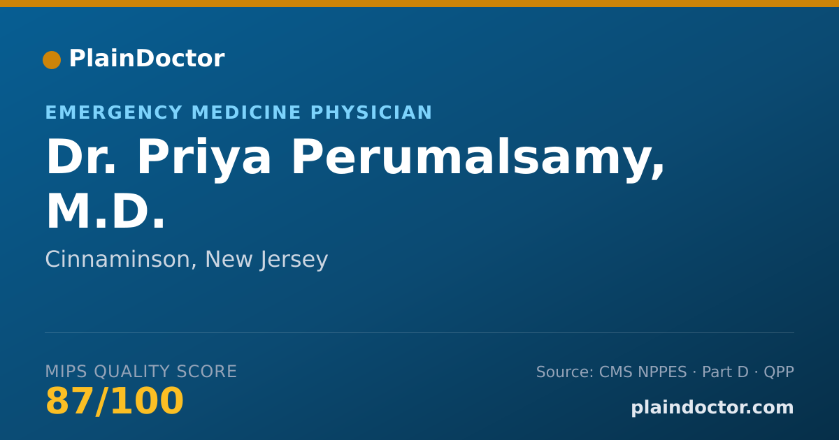Shareable card for Priya Perumalsamy, M.D. - Emergency Medicine Physician, Cinnaminson, NJ