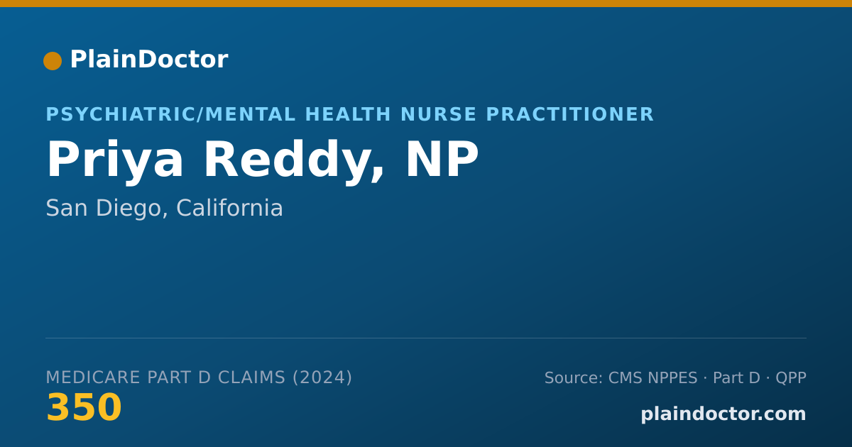 Shareable card for Priya Reddy, NP - Psychiatric/Mental Health Nurse Practitioner, San Diego, CA