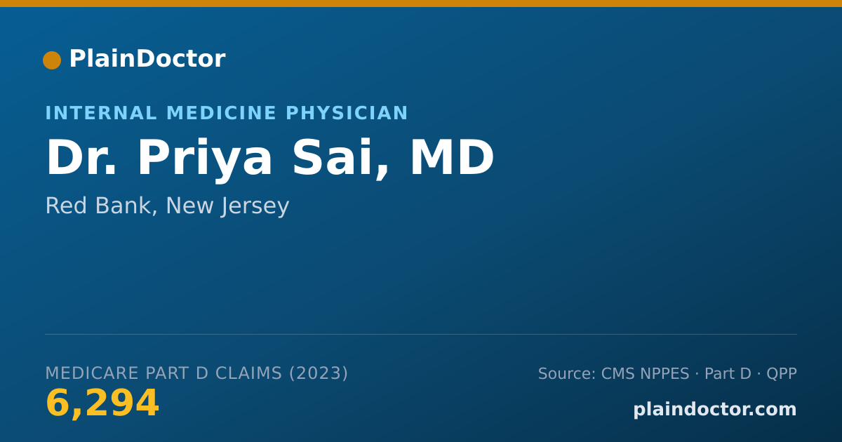 Shareable card for Priya Sai, MD - Internal Medicine Physician, Red Bank, NJ