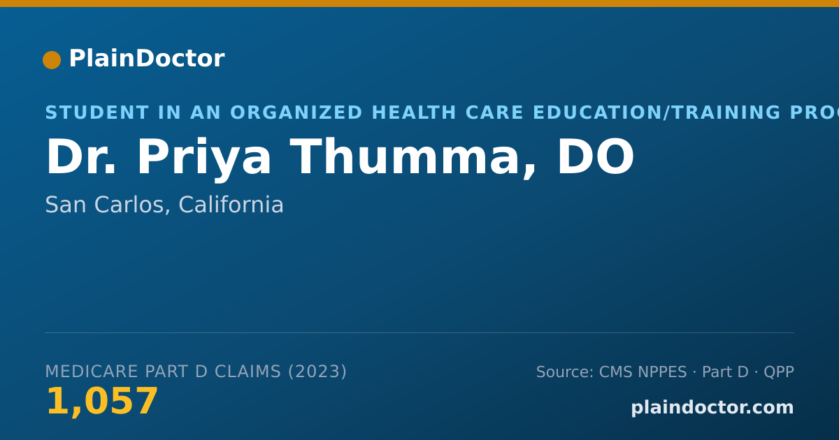 Shareable card for Priya Thumma, DO - Student in an Organized Health Care Education/Training Program, San Carlos, CA