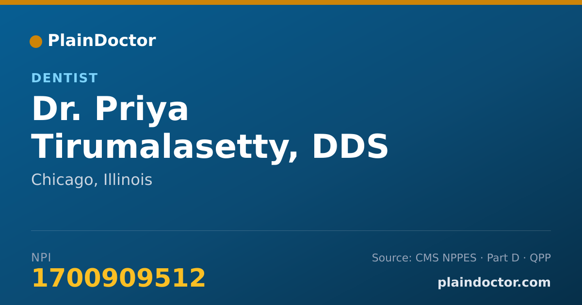 Shareable card for Priya Tirumalasetty, DDS - Dentist, Chicago, IL