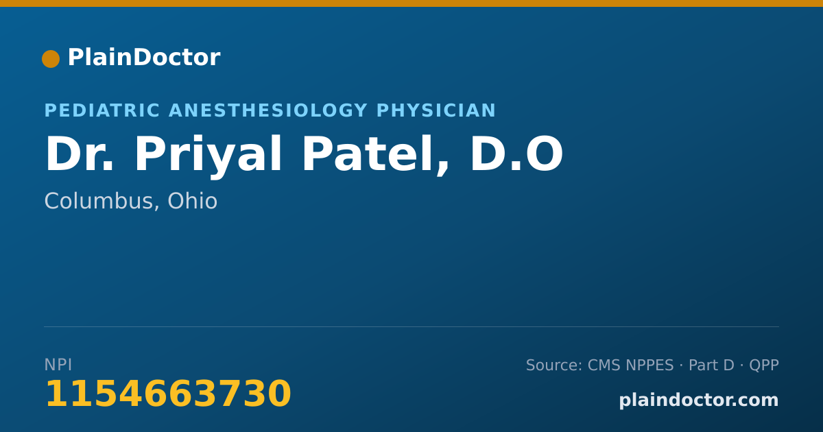 Shareable card for Priyal Patel, D.O - Pediatric Anesthesiology Physician, Columbus, OH