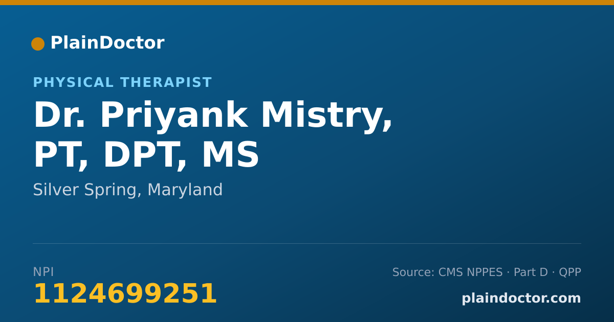 Shareable card for Priyank Mistry, PT, DPT, MS - Physical Therapist, Silver Spring, MD