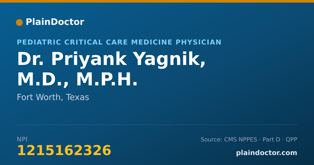 Shareable card for Priyank Yagnik, M.D., M.P.H. - Pediatric Critical Care Medicine Physician, Fort Worth, TX