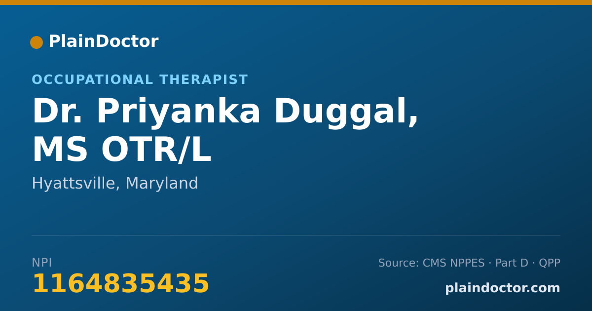 Shareable card for Priyanka Duggal, MS OTR/L - Occupational Therapist, Hyattsville, MD