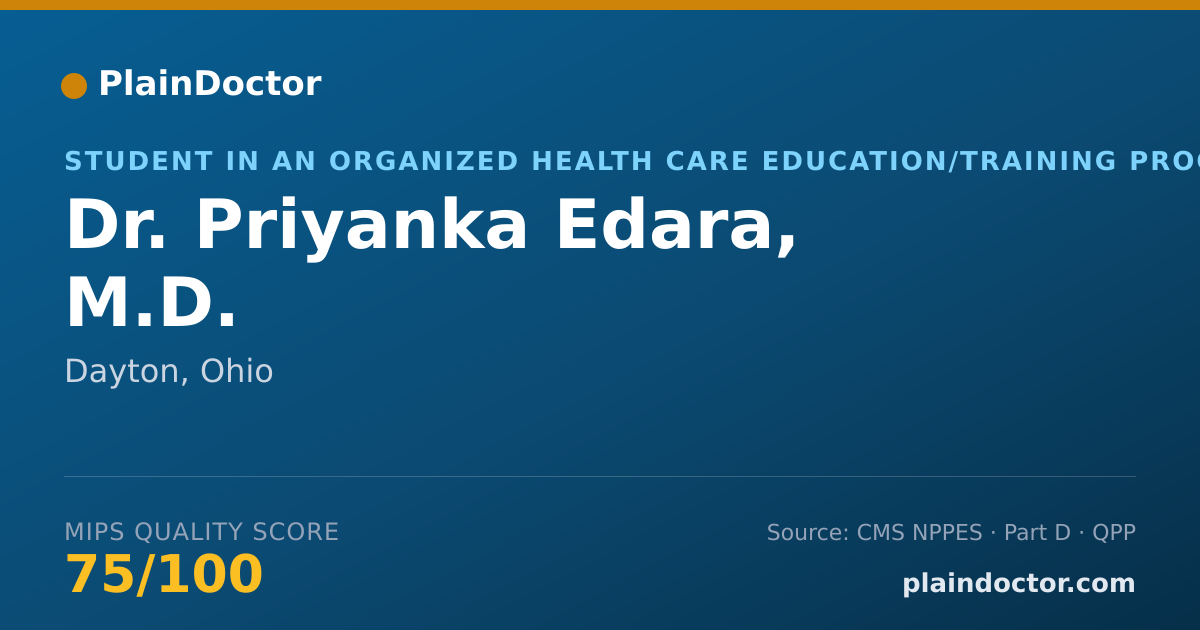 Shareable card for Priyanka Edara, M.D. - Student in an Organized Health Care Education/Training Program, Dayton, OH