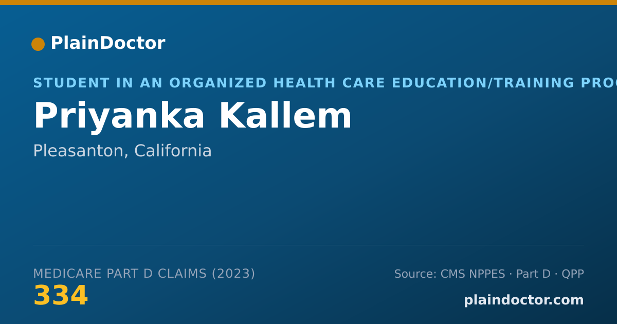 Shareable card for Priyanka Kallem - Student in an Organized Health Care Education/Training Program, Pleasanton, CA