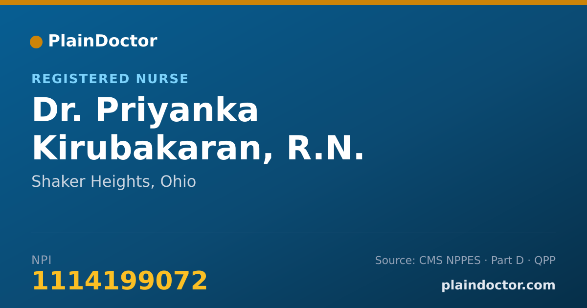 Shareable card for Priyanka Kirubakaran, R.N. - Registered Nurse, Shaker Heights, OH