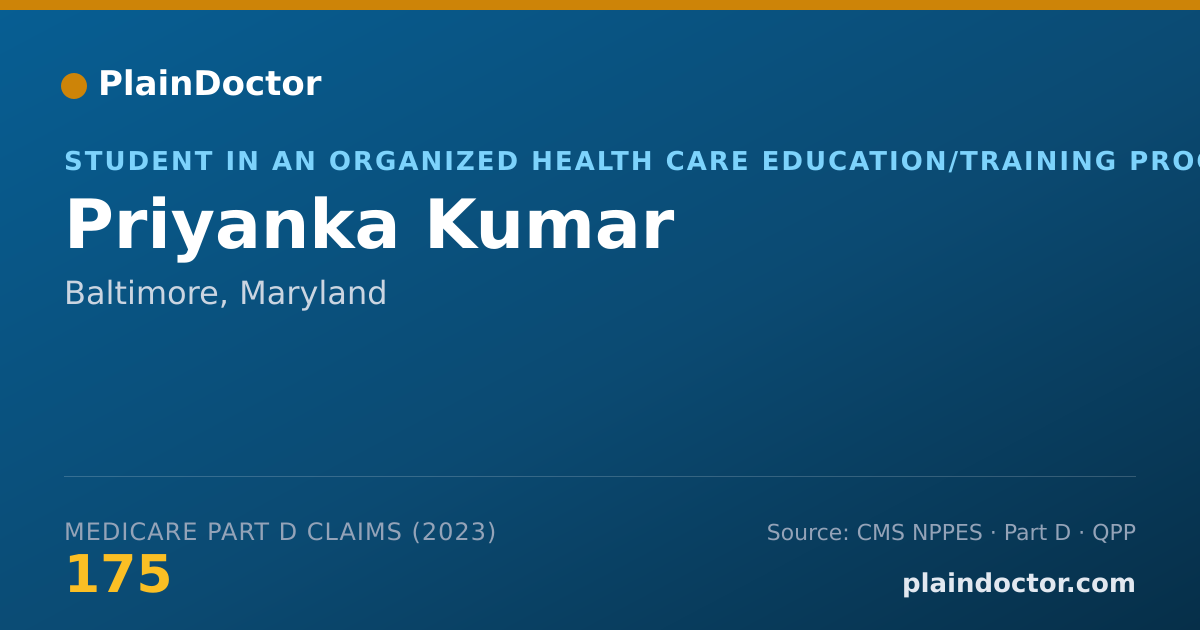 Shareable card for Priyanka Kumar - Student in an Organized Health Care Education/Training Program, Baltimore, MD