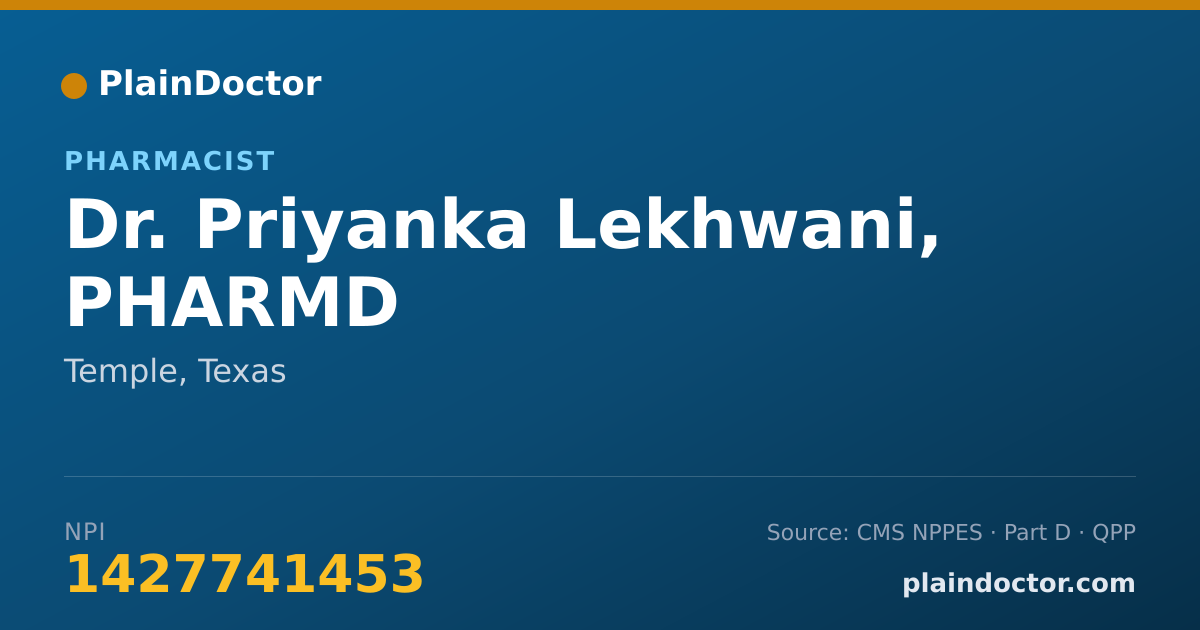 Shareable card for Priyanka Lekhwani, PHARMD - Pharmacist, Temple, TX