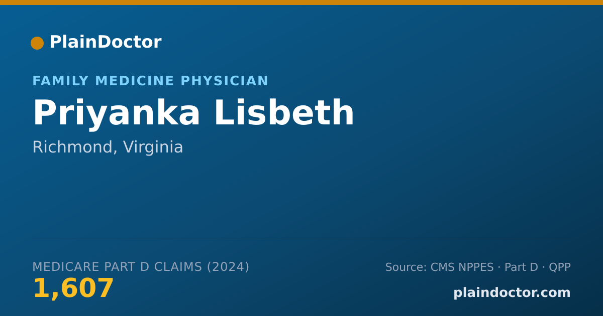 Shareable card for Priyanka Lisbeth - Family Medicine Physician, Richmond, VA