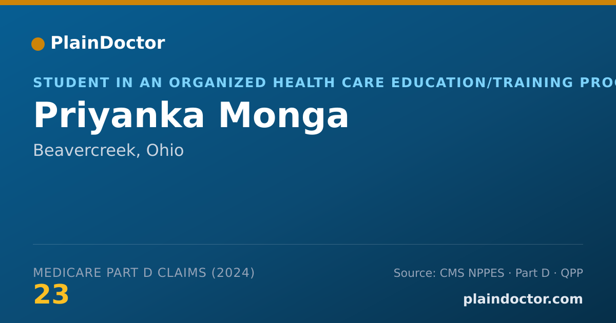 Shareable card for Priyanka Monga - Student in an Organized Health Care Education/Training Program, Beavercreek, OH