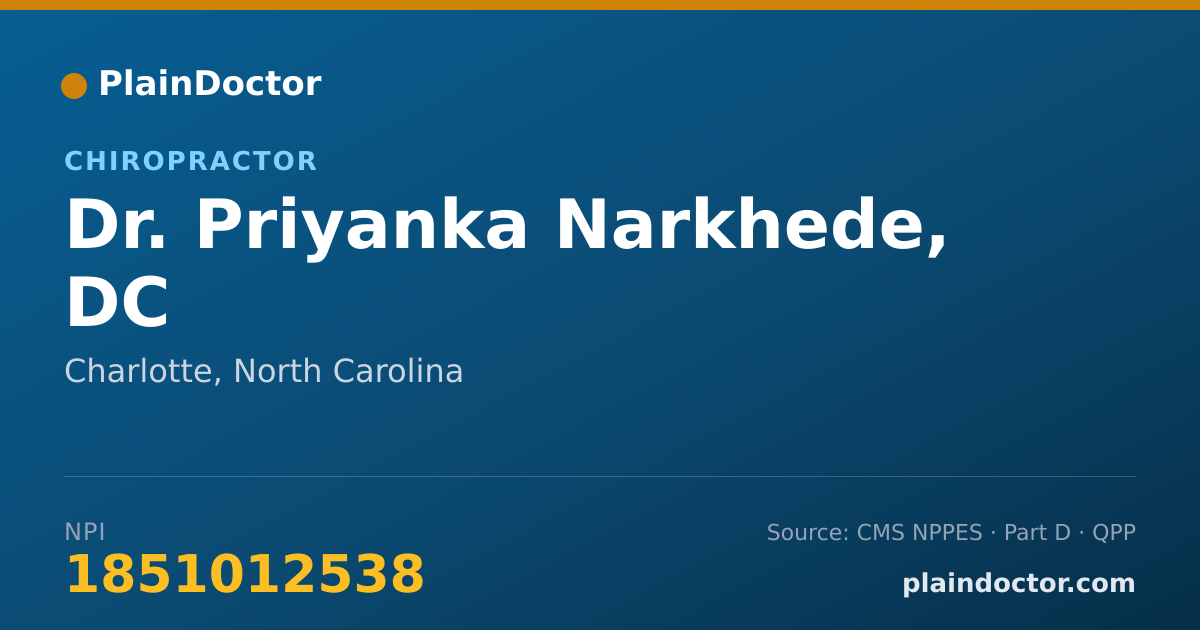 Shareable card for Priyanka Narkhede, DC - Chiropractor, Charlotte, NC