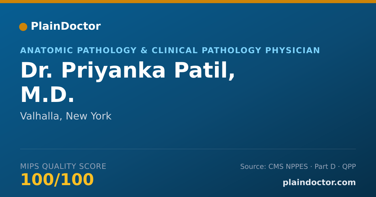 Shareable card for Priyanka Patil, M.D. - Anatomic Pathology & Clinical Pathology Physician, Valhalla, NY