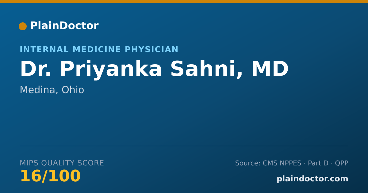 Shareable card for Priyanka Sahni, MD - Internal Medicine Physician, Medina, OH