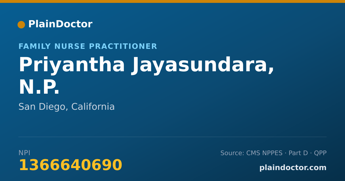 Shareable card for Priyantha Jayasundara, N.P. - Family Nurse Practitioner, San Diego, CA