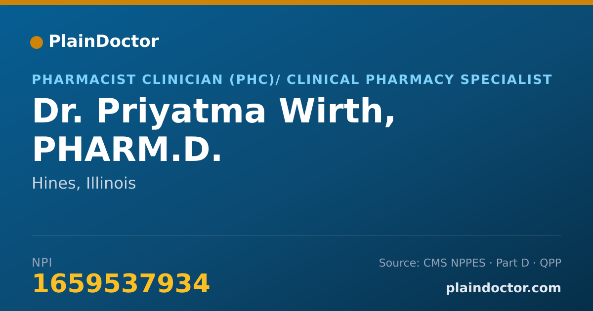 Shareable card for Priyatma Wirth, PHARM.D. - Pharmacist Clinician (PhC)/ Clinical Pharmacy Specialist, Hines, IL