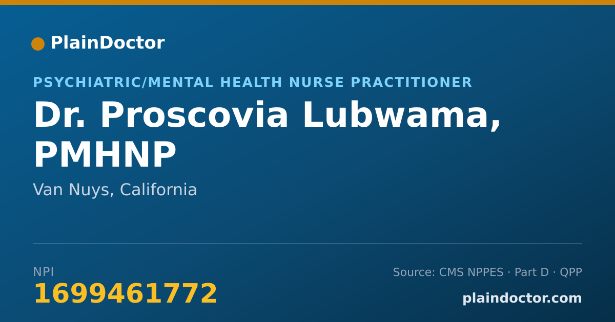 Shareable card for Proscovia Lubwama, PMHNP - Psychiatric/Mental Health Nurse Practitioner, Van Nuys, CA
