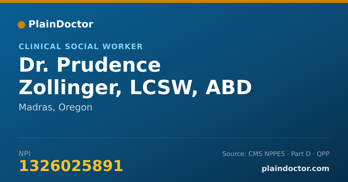 Shareable card for Prudence Zollinger, LCSW, ABD - Clinical Social Worker, Madras, OR