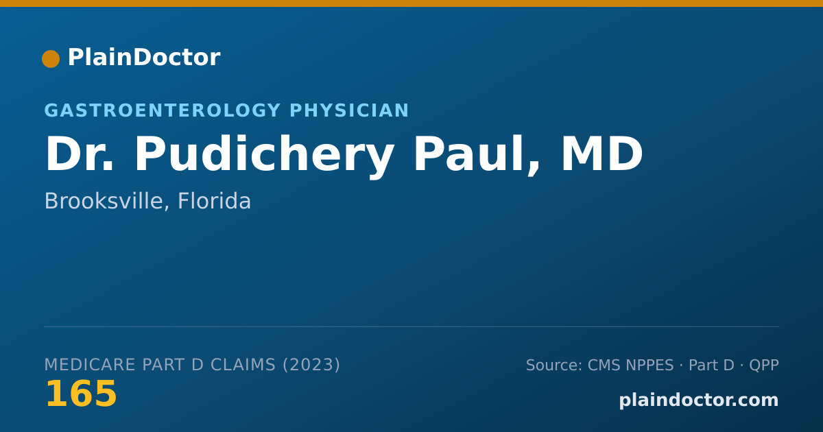 Shareable card for Pudichery Paul, MD - Gastroenterology Physician, Brooksville, FL