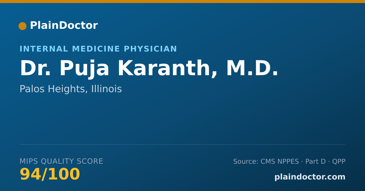 Shareable card for Puja Karanth, M.D. - Internal Medicine Physician, Palos Heights, IL