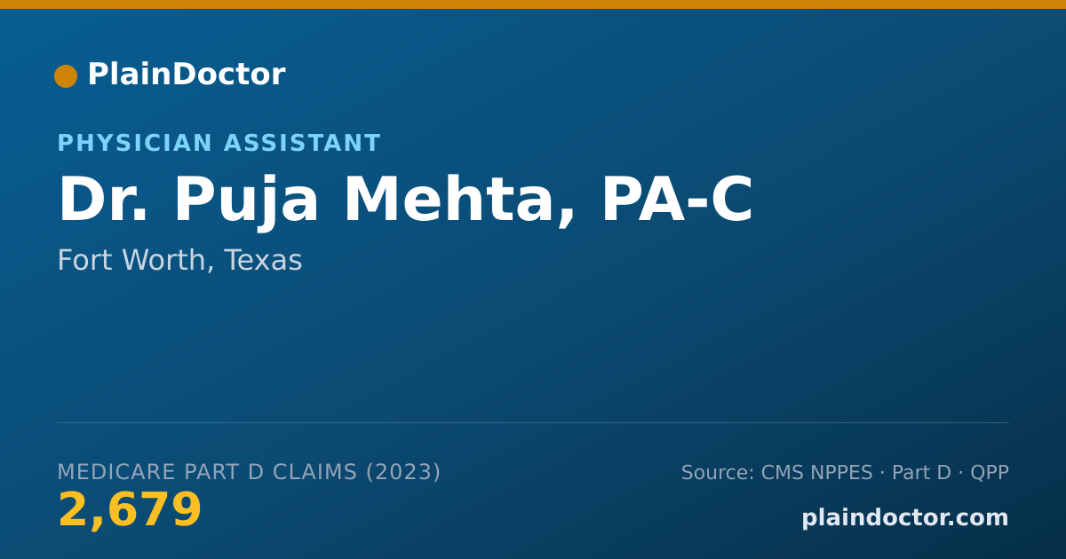 Shareable card for Puja Mehta, PA-C - Physician Assistant, Fort Worth, TX
