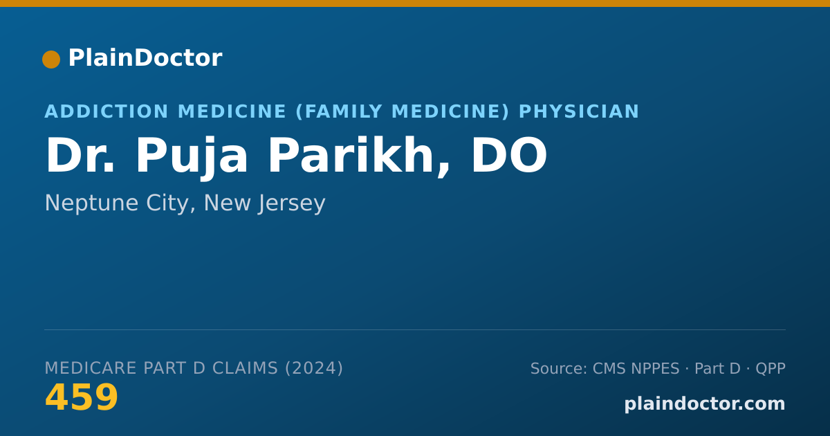 Shareable card for Puja Parikh, DO - Addiction Medicine (Family Medicine) Physician, Neptune City, NJ