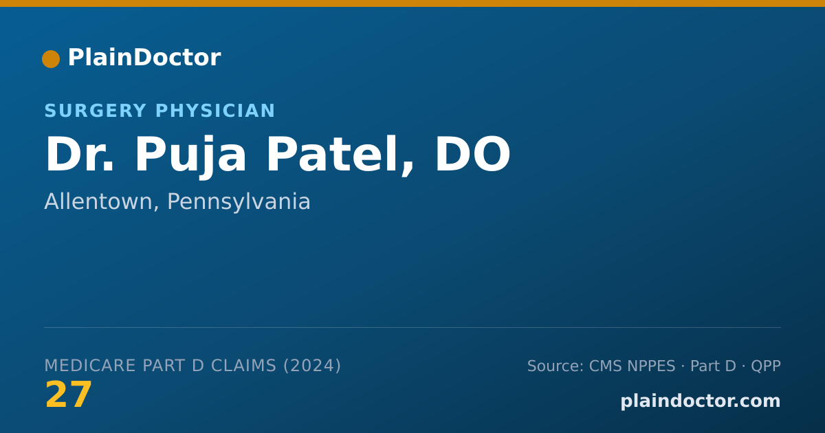 Shareable card for Puja Patel, DO - Surgery Physician, Allentown, PA