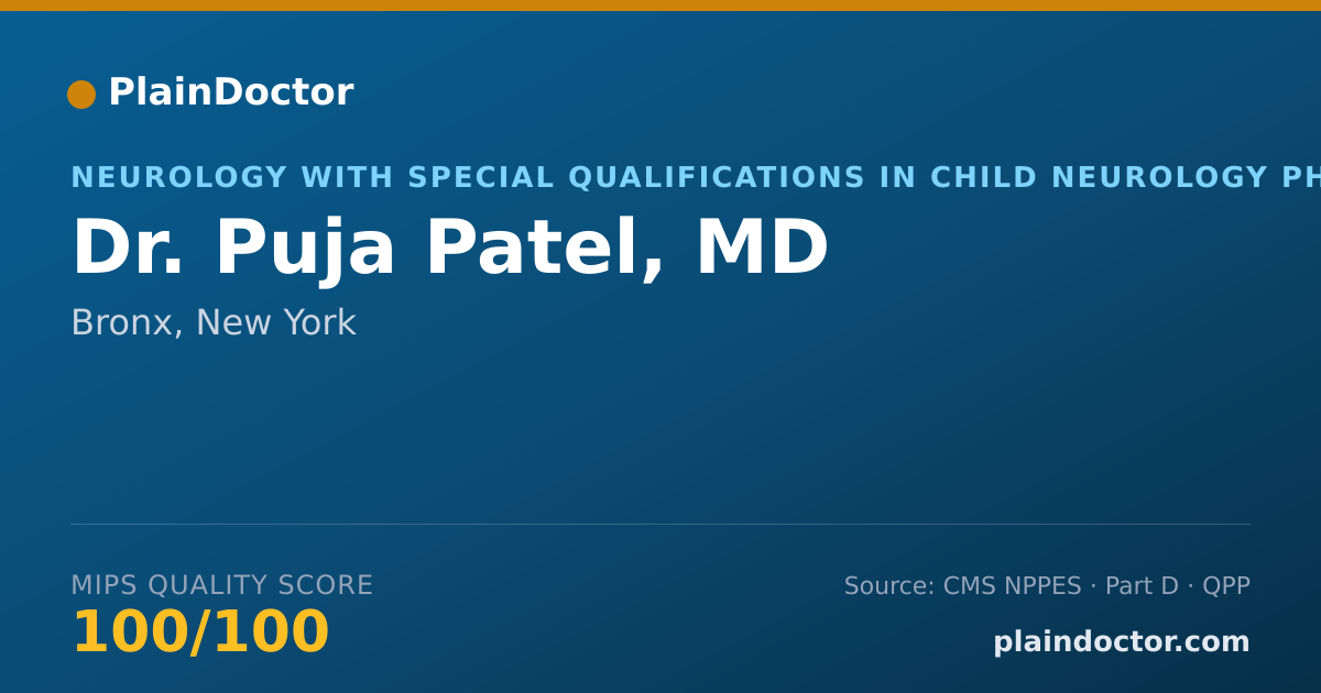 Shareable card for Puja Patel, MD - Neurology with Special Qualifications in Child Neurology Physician, Bronx, NY