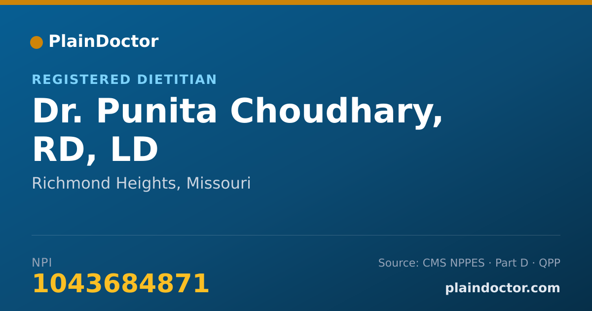 Shareable card for Punita Choudhary, RD, LD - Registered Dietitian, Richmond Heights, MO