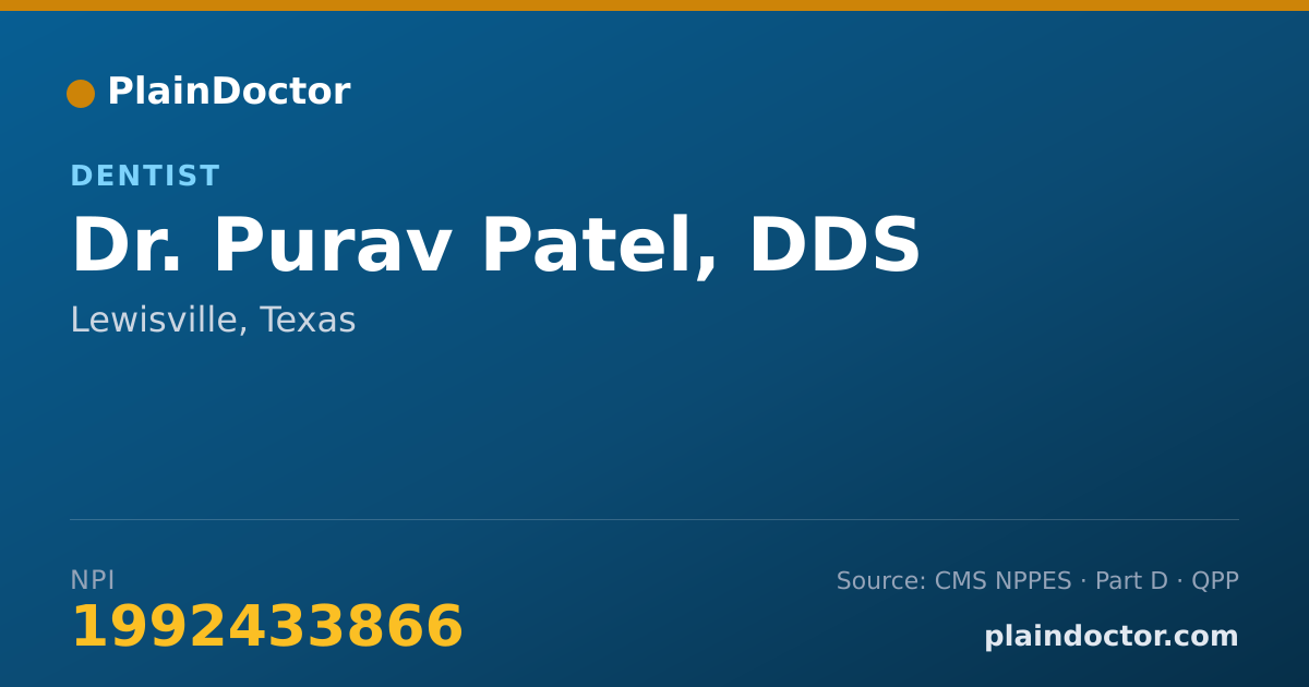 Shareable card for Purav Patel, DDS - Dentist, Lewisville, TX