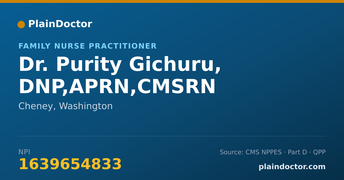 Shareable card for Purity Gichuru, DNP,APRN,CMSRN - Family Nurse Practitioner, Cheney, WA
