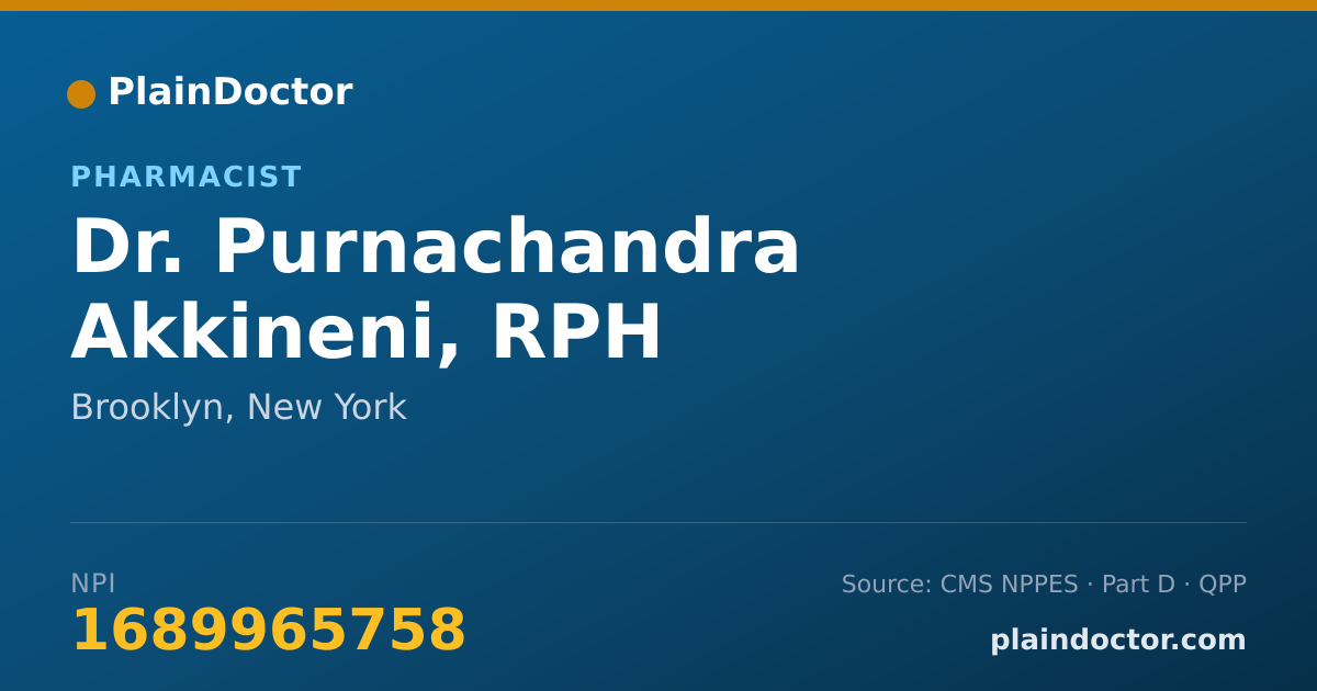Shareable card for Purnachandra Akkineni, RPH - Pharmacist, Brooklyn, NY
