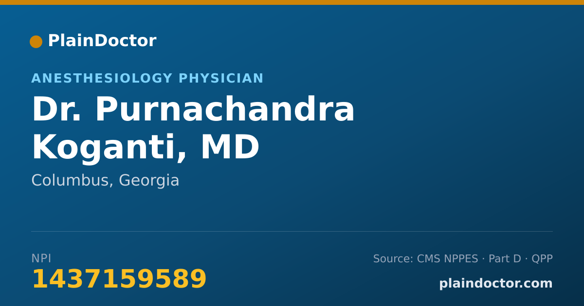 Shareable card for Purnachandra Koganti, MD - Anesthesiology Physician, Columbus, GA