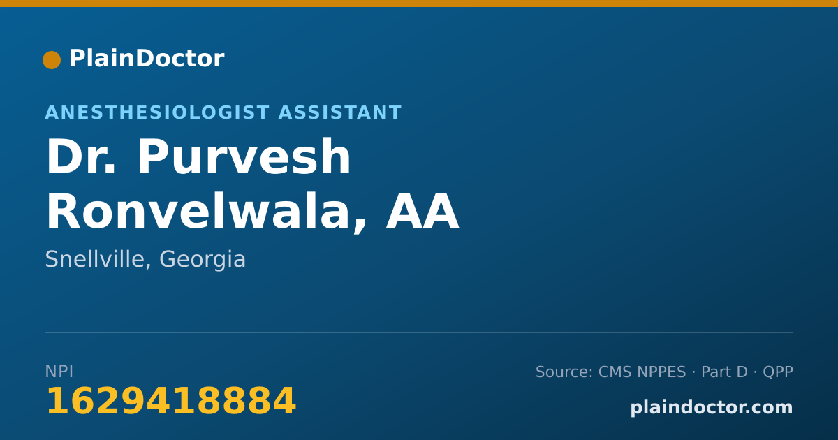 Shareable card for Purvesh Ronvelwala, AA - Anesthesiologist Assistant, Snellville, GA