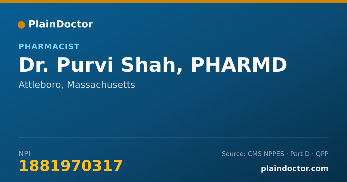 Shareable card for Purvi Shah, PHARMD - Pharmacist, Attleboro, MA