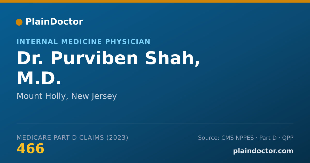 Shareable card for Purviben Shah, M.D. - Internal Medicine Physician, Mount Holly, NJ