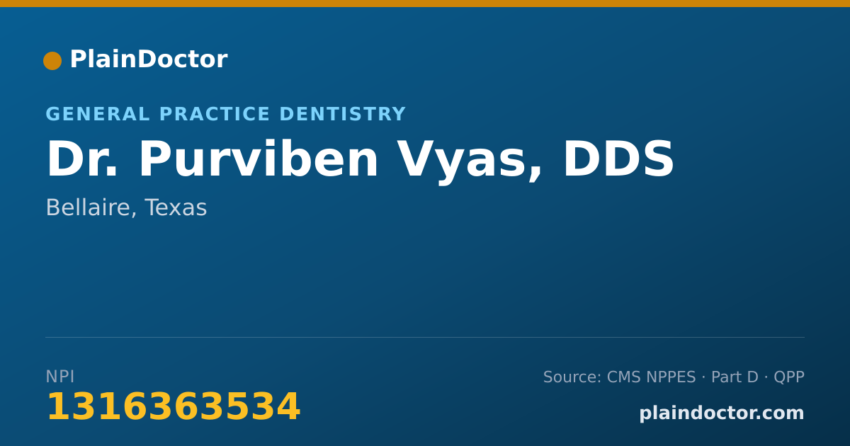 Shareable card for Purviben Vyas, DDS - General Practice Dentistry, Bellaire, TX