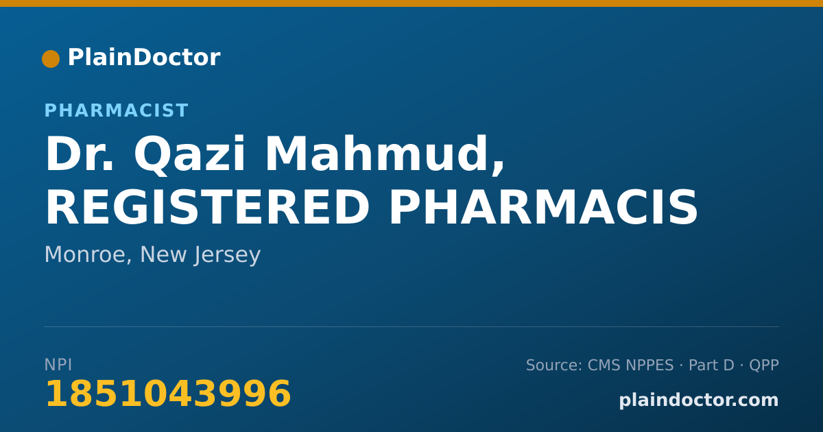 Shareable card for Qazi Mahmud, REGISTERED PHARMACIS - Pharmacist, Monroe, NJ
