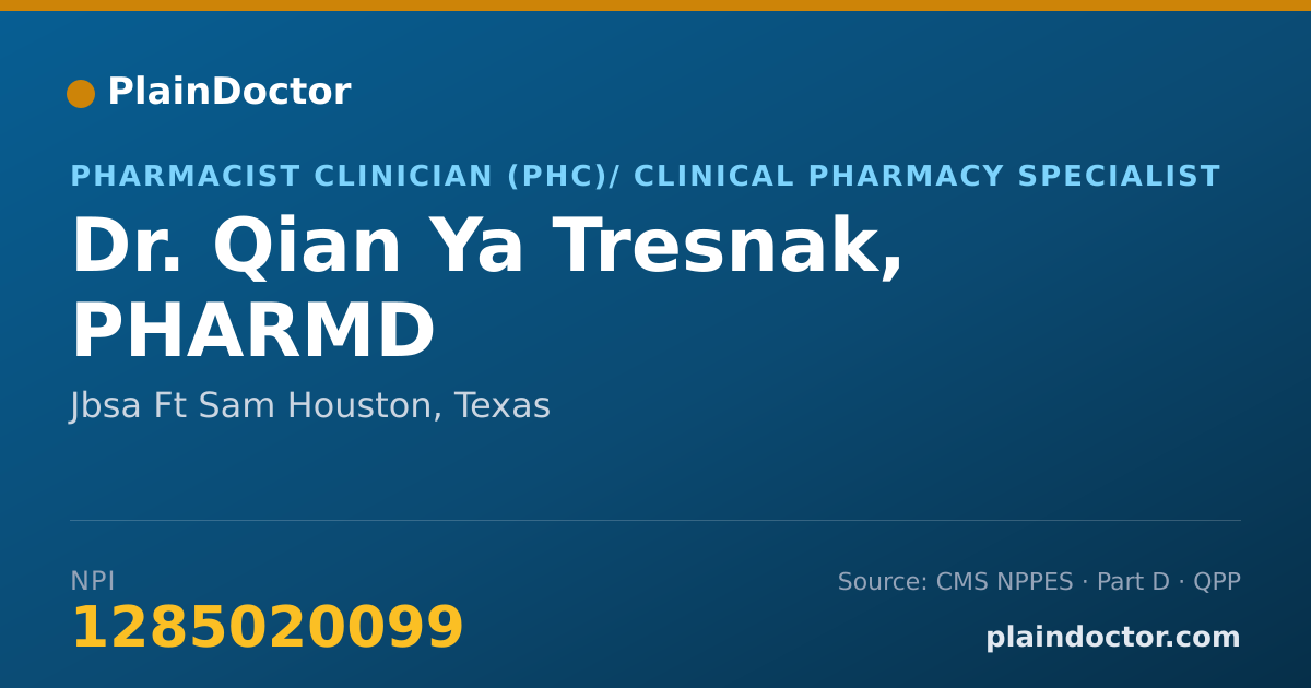 Shareable card for Qian Ya Tresnak, PHARMD - Pharmacist Clinician (PhC)/ Clinical Pharmacy Specialist, Jbsa Ft Sam Houston, TX
