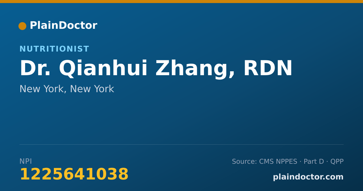 Shareable card for Qianhui Zhang, RDN - Nutritionist, New York, NY