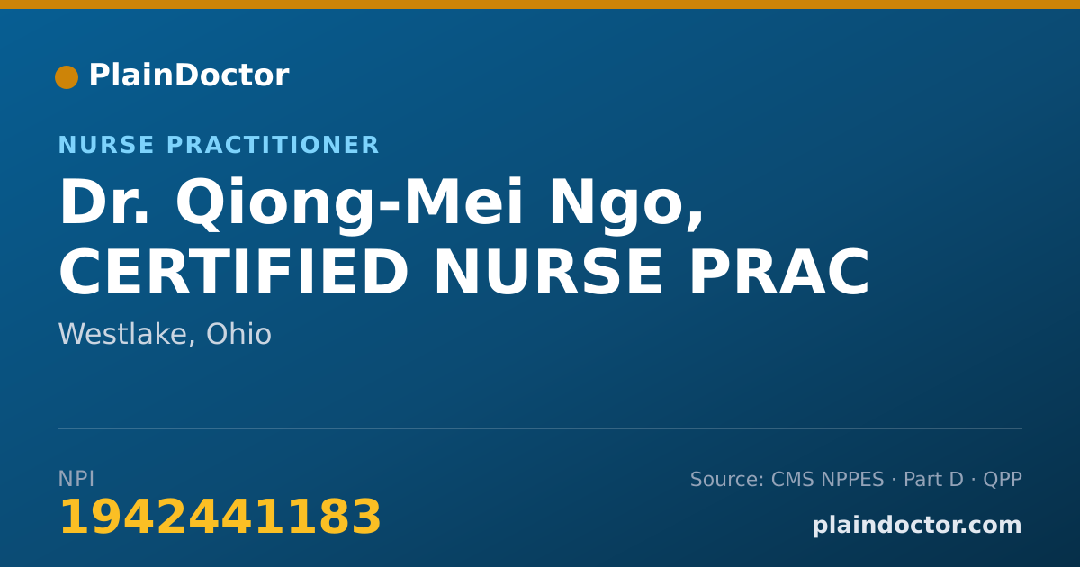 Shareable card for Qiong-Mei Ngo, CERTIFIED NURSE PRAC - Nurse Practitioner, Westlake, OH