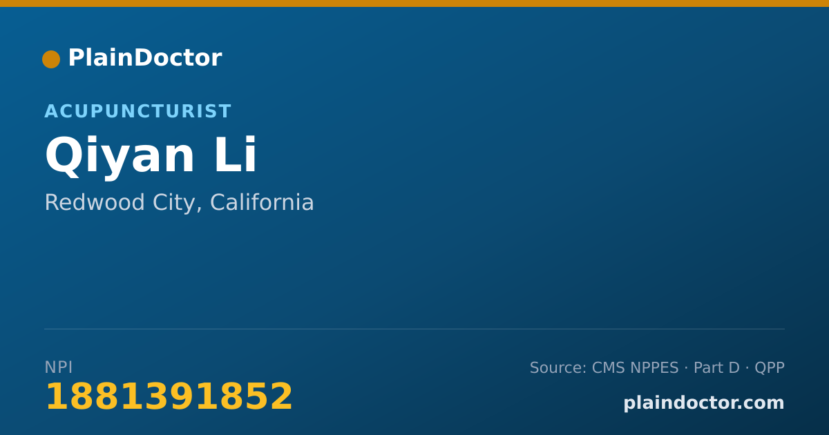 Shareable card for Qiyan Li - Acupuncturist, Redwood City, CA