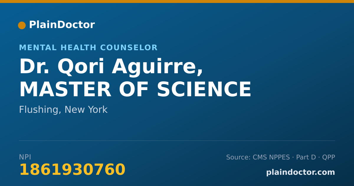 Shareable card for Qori Aguirre, MASTER OF SCIENCE - Mental Health Counselor, Flushing, NY