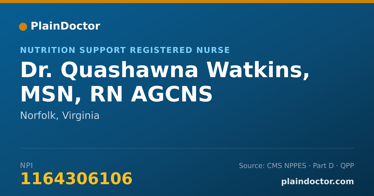 Shareable card for Quashawna Watkins, MSN, RN AGCNS - Nutrition Support Registered Nurse, Norfolk, VA